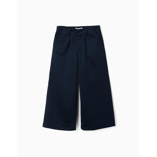 Pantalon à jambe large en maille interlock bleu foncé <span itemprop=