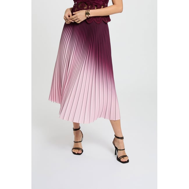 Jupe longue plissée prune <span itemprop=