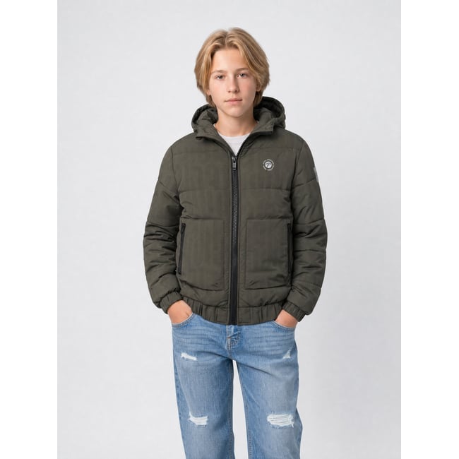 Doudoune à capuche imprimée ironbay gris beluga <span itemprop=