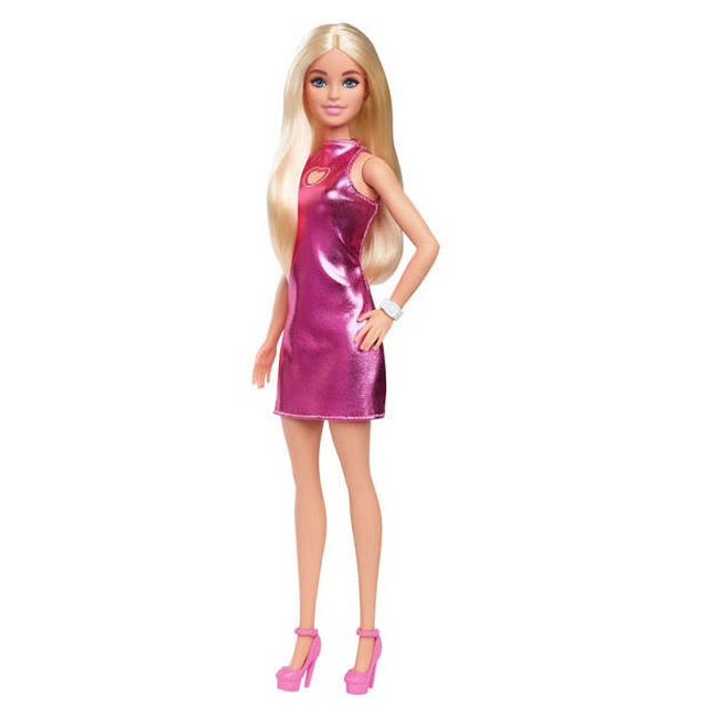 Barbie Fashionistas avec robe scintillante rose beige <span itemprop=