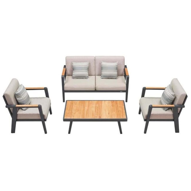 Salon de jardin en aluminium et teck, LOVY MINI gris anthracite <span itemprop=