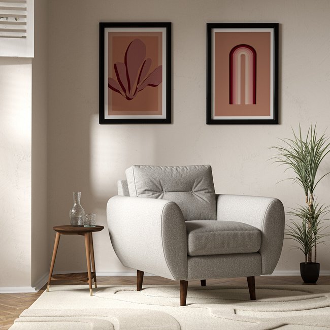 Ada Scandi Buttoned Soft Woven Armchair with Dark Wood Legs - SO'HOME