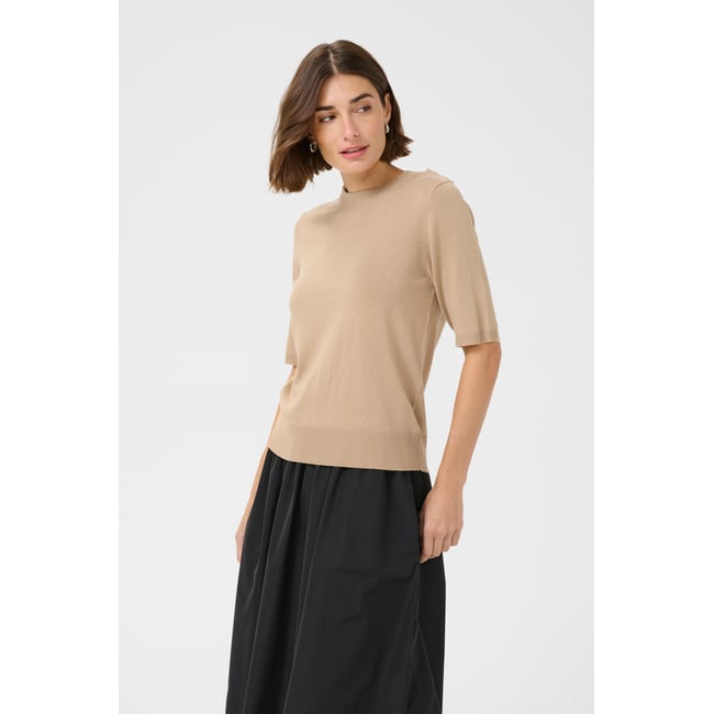 Pullover tricoté beige tannin <span itemprop=