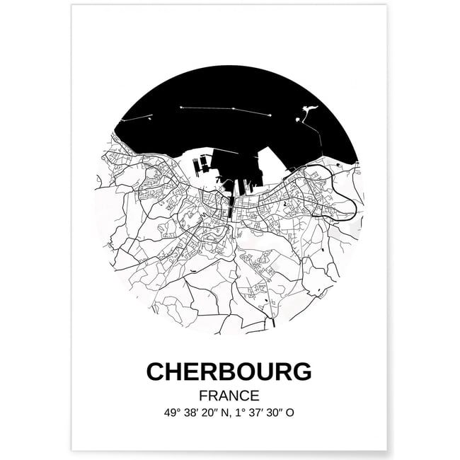 Affiche Carte Cherbourg Couleur blanc <span itemprop=