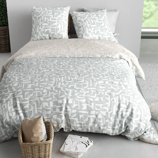 Parure housse de couette 100% coton 57 fils maya gris <span itemprop=
