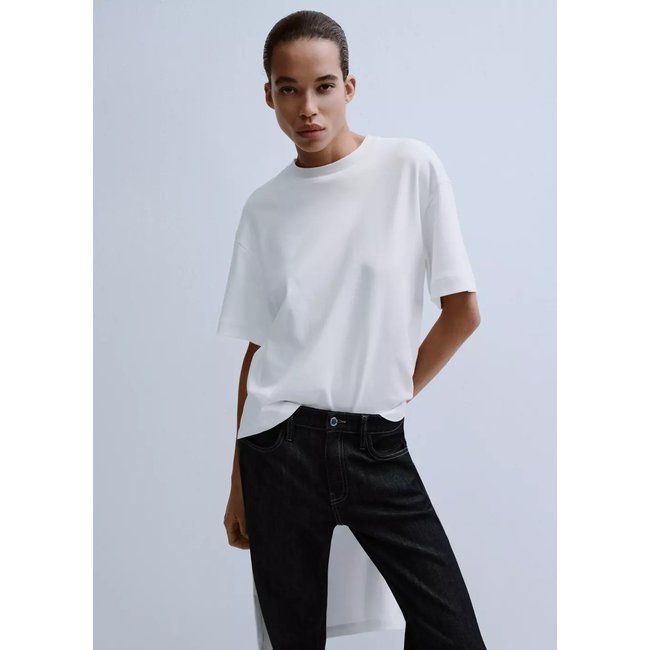 T-shirt long asymétrique blanc <span itemprop=