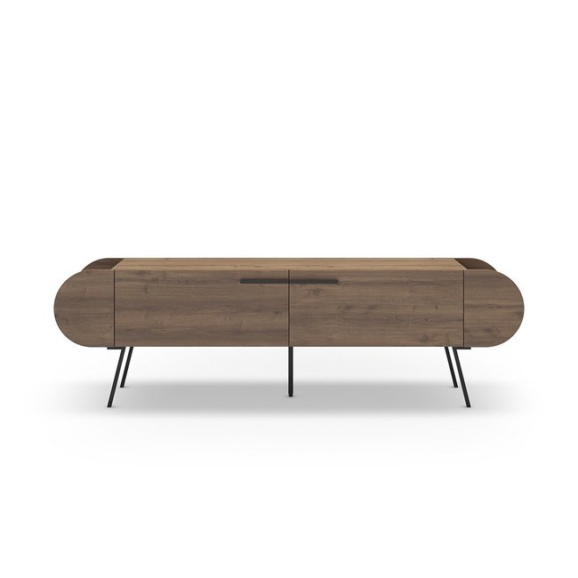 Meuble TV 2 portes avec pieds en métal L194,5 cm - SALUSO Couleur bois foncé <span itemprop=