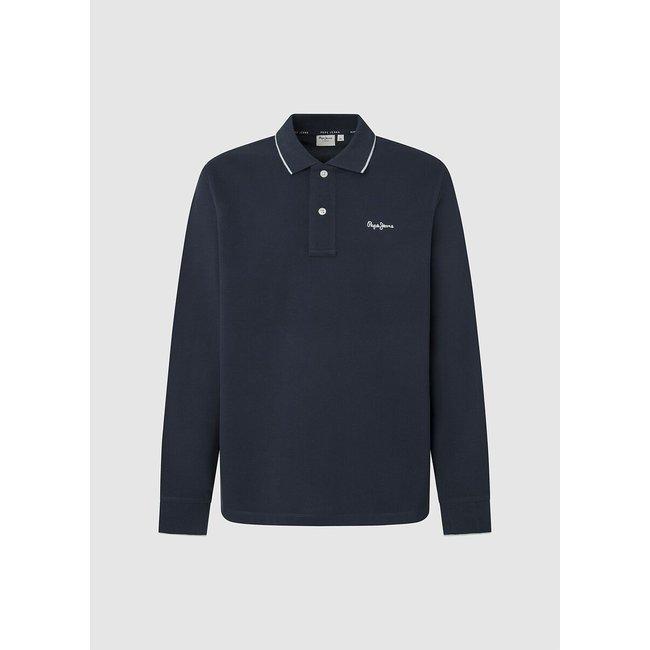 Langärmeliges Poloshirt mit kontrastierenden Details am Kragen marine <span itemprop=