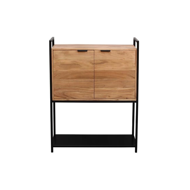 Buffet haut en bois massif et métal noir 2 portes L85 cm ARTHUS Couleur bois clair / noir <span itemprop=