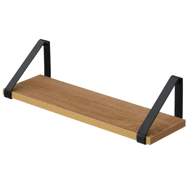 Étagère murale bois et équerres métal noir 58x16x15cm Couleur bois <span itemprop=