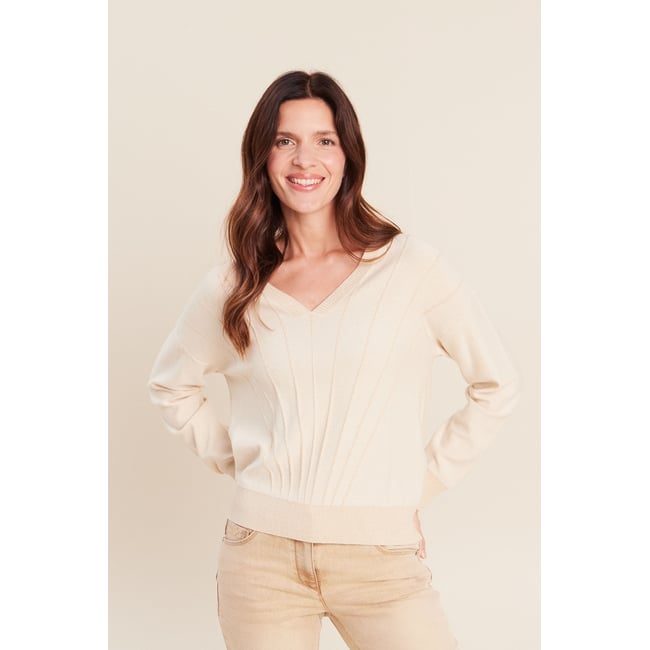 Pull ajusté col v manches longues couleur or <span itemprop=