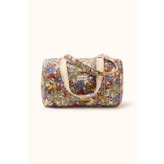 Sac zippé imprimé floral, BUDDHA imprimé fleur fond écru <span itemprop=