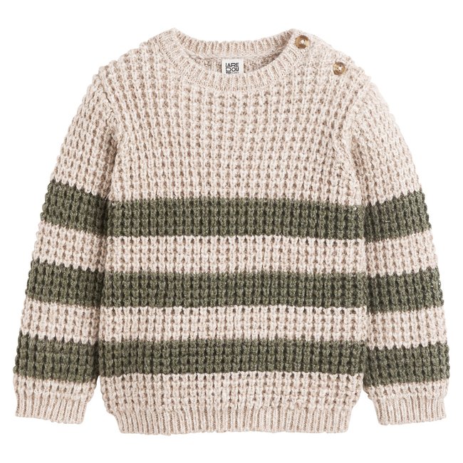Pull col rond rayé en grosse maille ecru/kaki LA REDOUTE COLLECTIONS