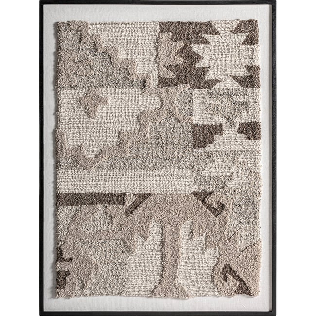 Tableau mural abstrait en coton et bois Couleur beige naturel et bois marron <span itemprop=