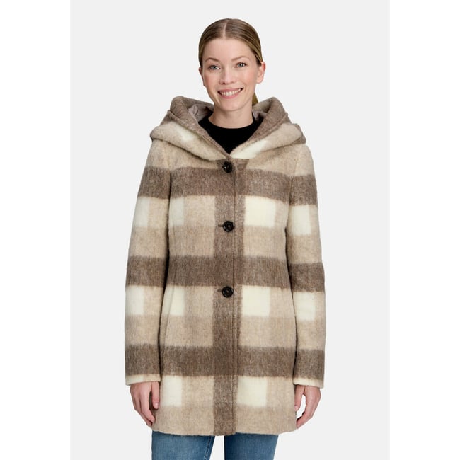 Manteau court à capuche blanc/taupe <span itemprop=