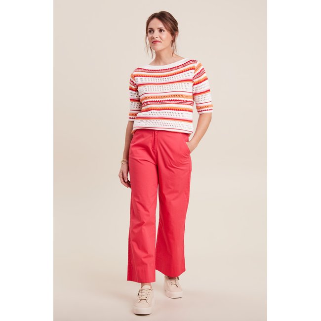 Pull manches 3/4 ajouré orange <span itemprop=