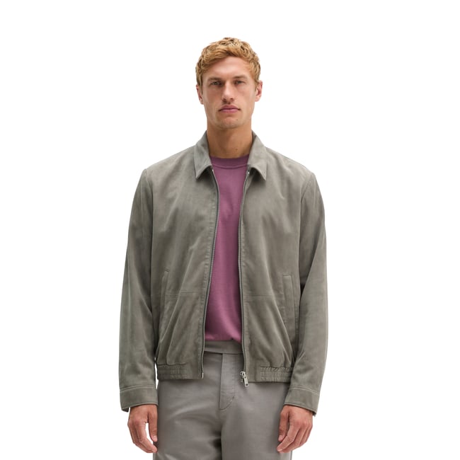 Veste en cuir coupe classique en cuir de chèvre velours souple gris <span itemprop=