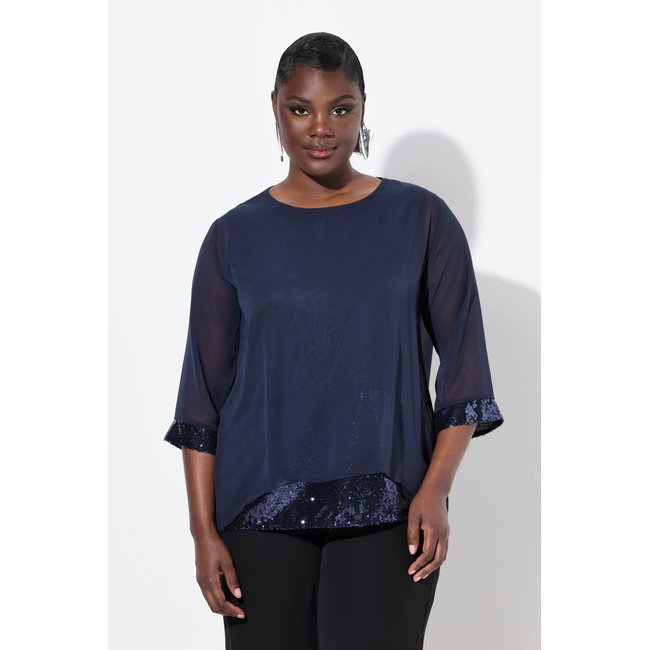 Blouse en mousseline doublée marine <span itemprop=