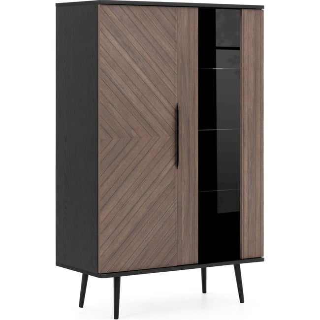 Vitrine 2 portes collection RINNILI Couleur noir graphite et effet bois captains deck <span itemprop=
