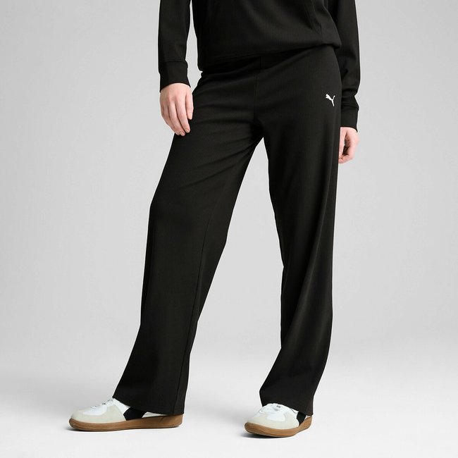Essential Elevated Rib Wide Leg Trousers, ecru, PUMA