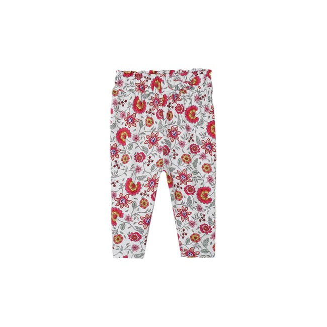 Pantalon fleuri bébé taille élastiquée écru <span itemprop=