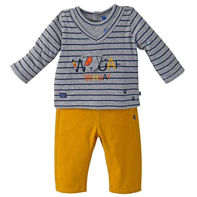 Ensemble t shirt pantalon garcon jaune <span itemprop=