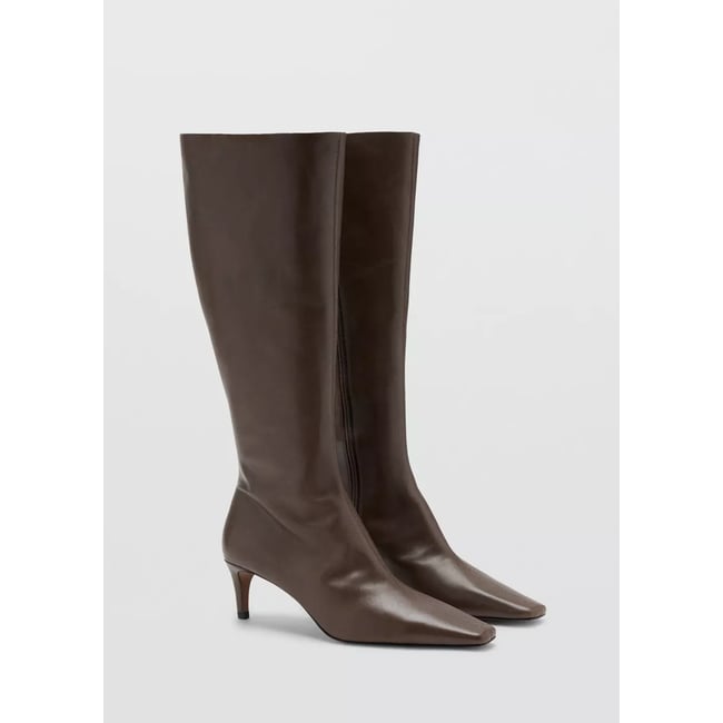 Bottines à talons kitten en cuir kaki <span itemprop=