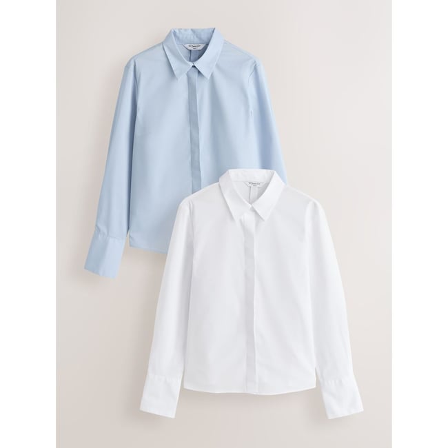 Chemise stretch à manches longues, lot de 2 bleu/blanc <span itemprop=