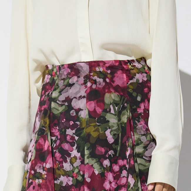 Jupe midi imprimé floral rose <span itemprop=