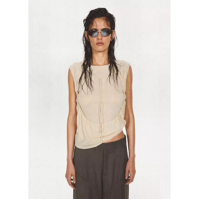 Top superposition ouverture froncée écru <span itemprop=