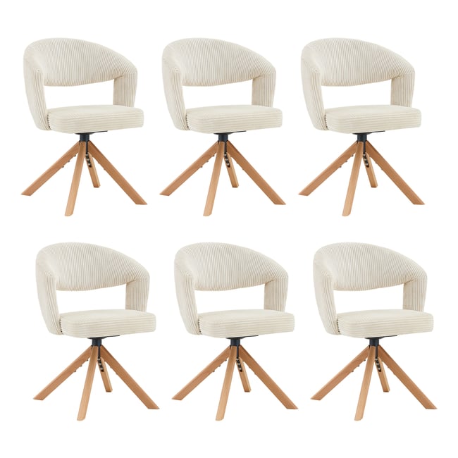 Lot de 6 fauteuils de salle à manger rotatif velours côtelé, CARMONDBCORD Couleur chêne beige <span itemprop=