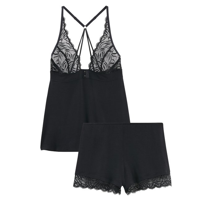 Pyjashort avec dentelle noir <span itemprop=