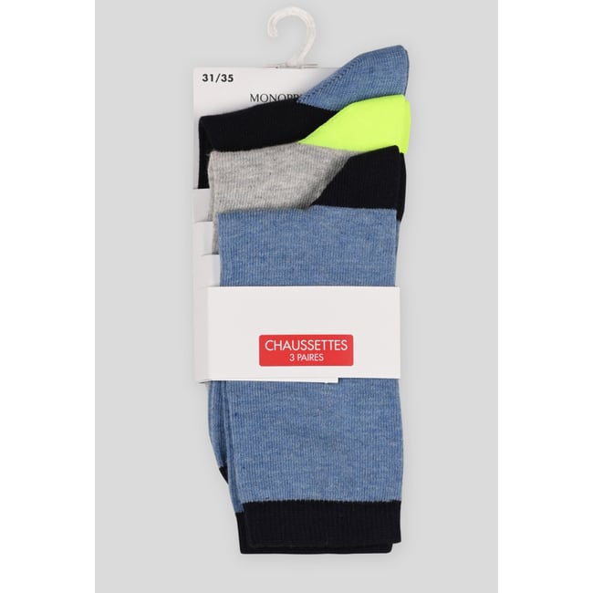 Lot de 3 paires de chaussettes bicolores contenant de coton BIO - MONOPRIX