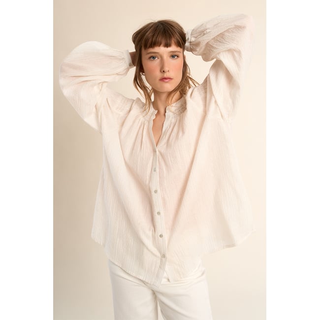 Blouse en coton, col mao v002227 <span itemprop=