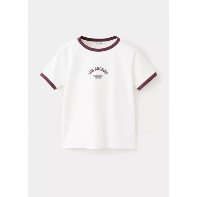 T-shirt crop 100 % coton blanc cassé <span itemprop=