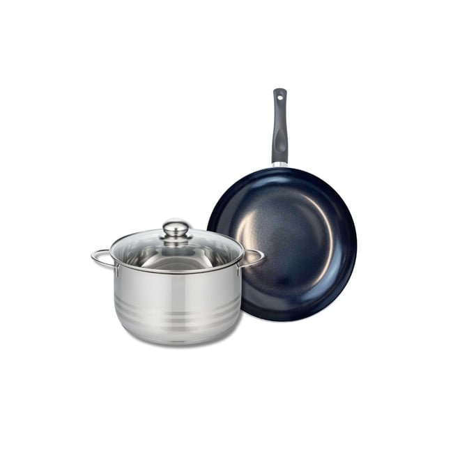 Batterie de cuisine 1 poêle 28cm + 1 faitout 24cm PRIMA BRILLANT noir <span itemprop=