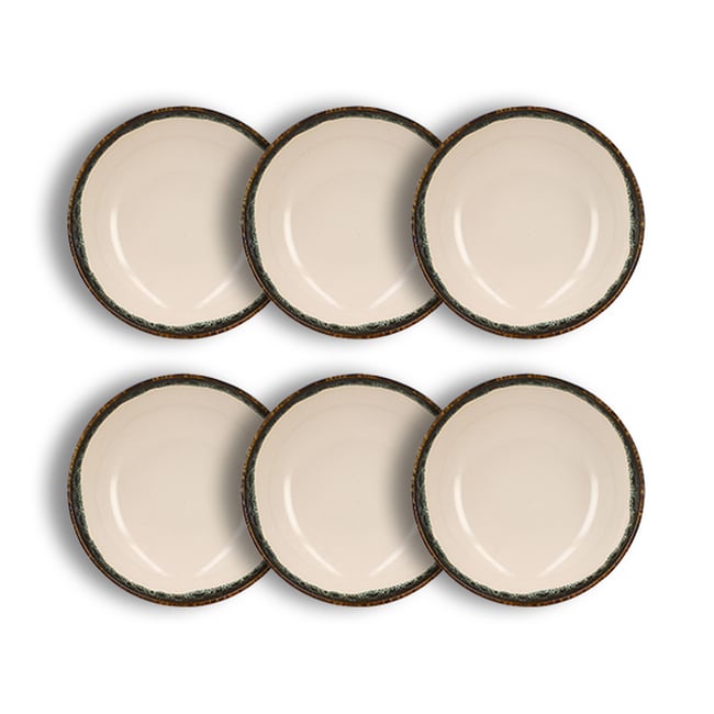 Lot de 6 assiettes creuses 21cm en faïence, ATOME Couleur beige <span itemprop=