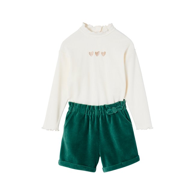 Ensemble T-shirt + short en velours vert <span itemprop=