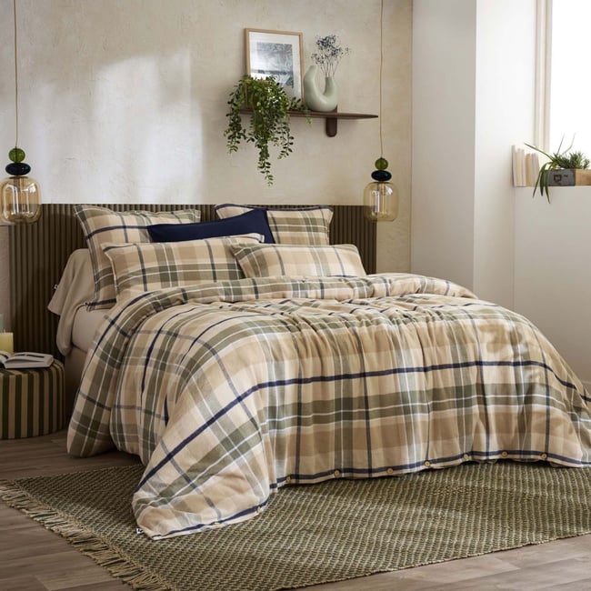 Housse de couette flanelle tartan - ARCHIE beige <span itemprop=