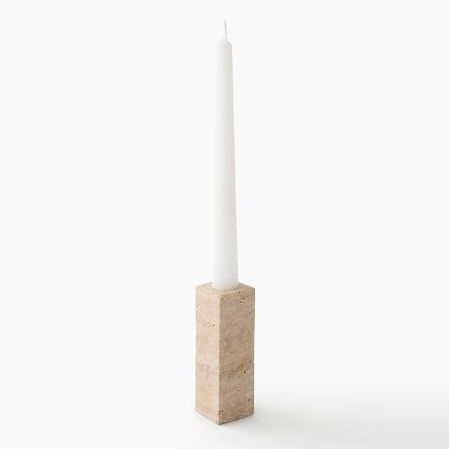 Bougeoir carré, 4x4x6.5cm, en travertin Couleur naturel <span itemprop=