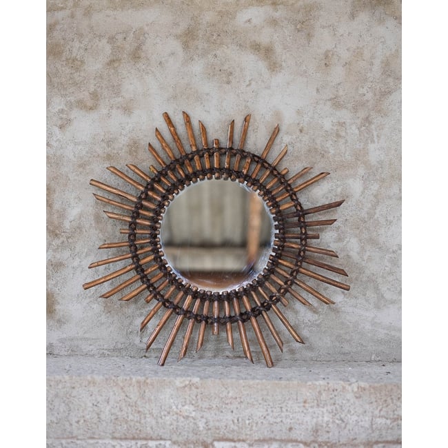 Miroir soleil en rotin Georges N°1480 - Bon état Couleur bois clair <span itemprop=