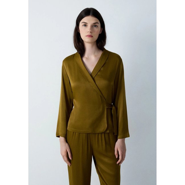 Chemise de pyjama à nœud lisse NAIKE kaki <span itemprop=
