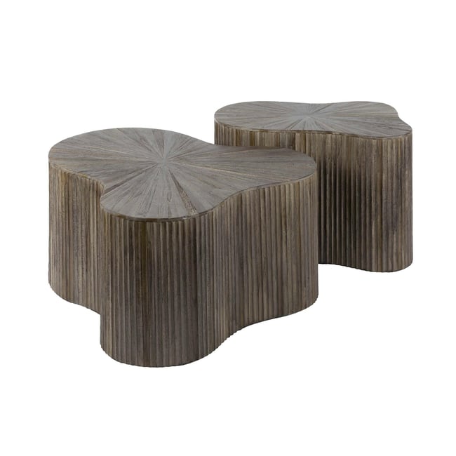 Table basse design en bois de teck avec plateau en marqueterie (lot de 2) YOGY Couleur bois naturel <span itemprop=