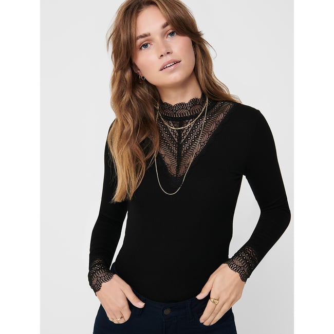 Tshirt manches longues, col en dentelle - ONLY