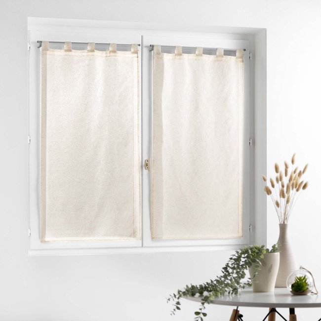 Paire de petits voilages  -  - Effet lin tissé beige <span itemprop=