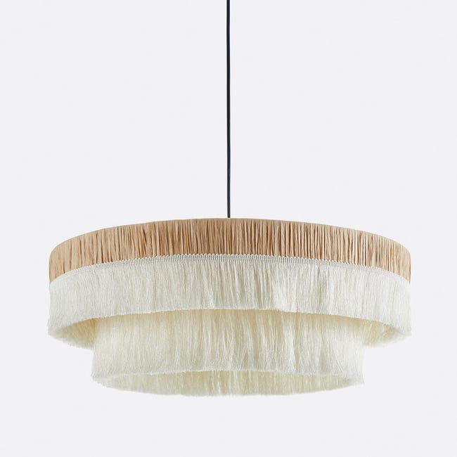 Suspension frangée en raphia Ø50 cm, Kavi Couleur naturel/crème <span itemprop=