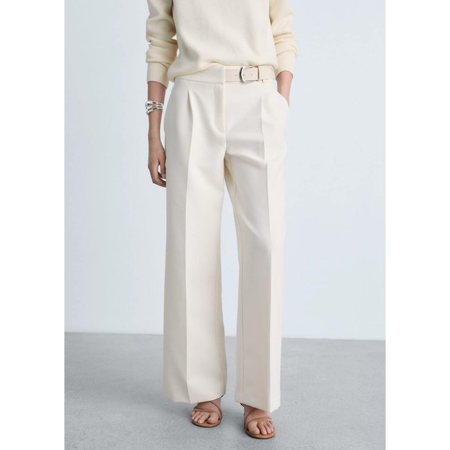 Pantalon droit avec ceinture écru <span itemprop=