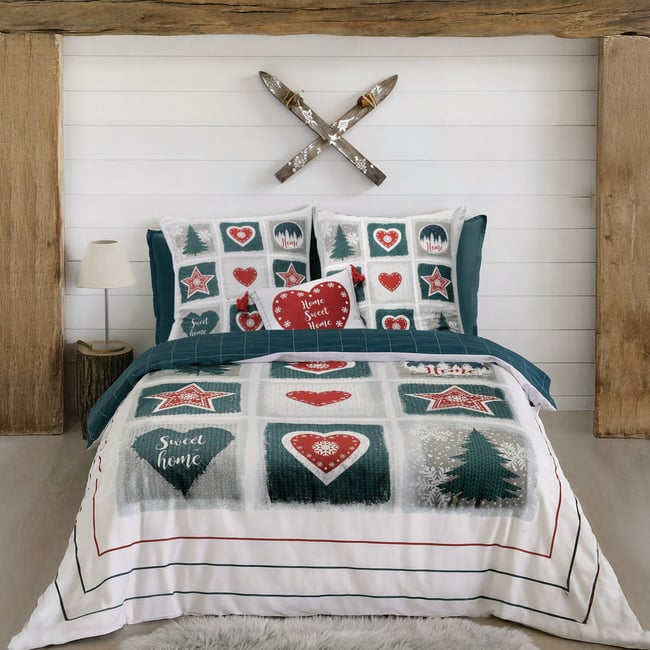 Parure housse de couette en coton imprimée, Sweet Home imprime <span itemprop=