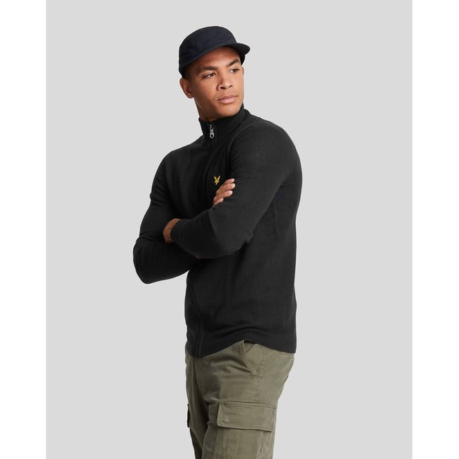 Cardigan en mélange de laine zippé bleu jais noir chiné <span itemprop=