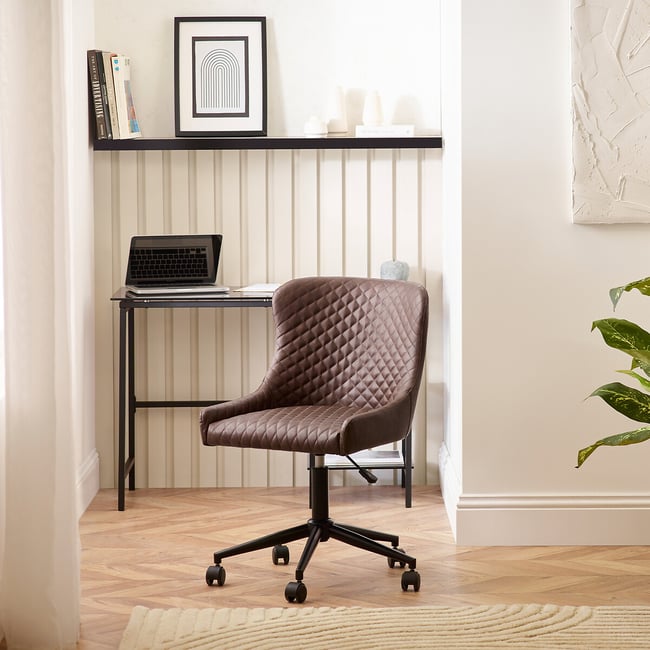 Kenton Faux Leather Quilted Office Swivel Chair - SO'HOME